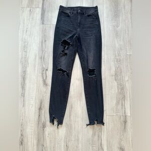 American Eagle Outfitters High Rise Distressed Dark Jeans